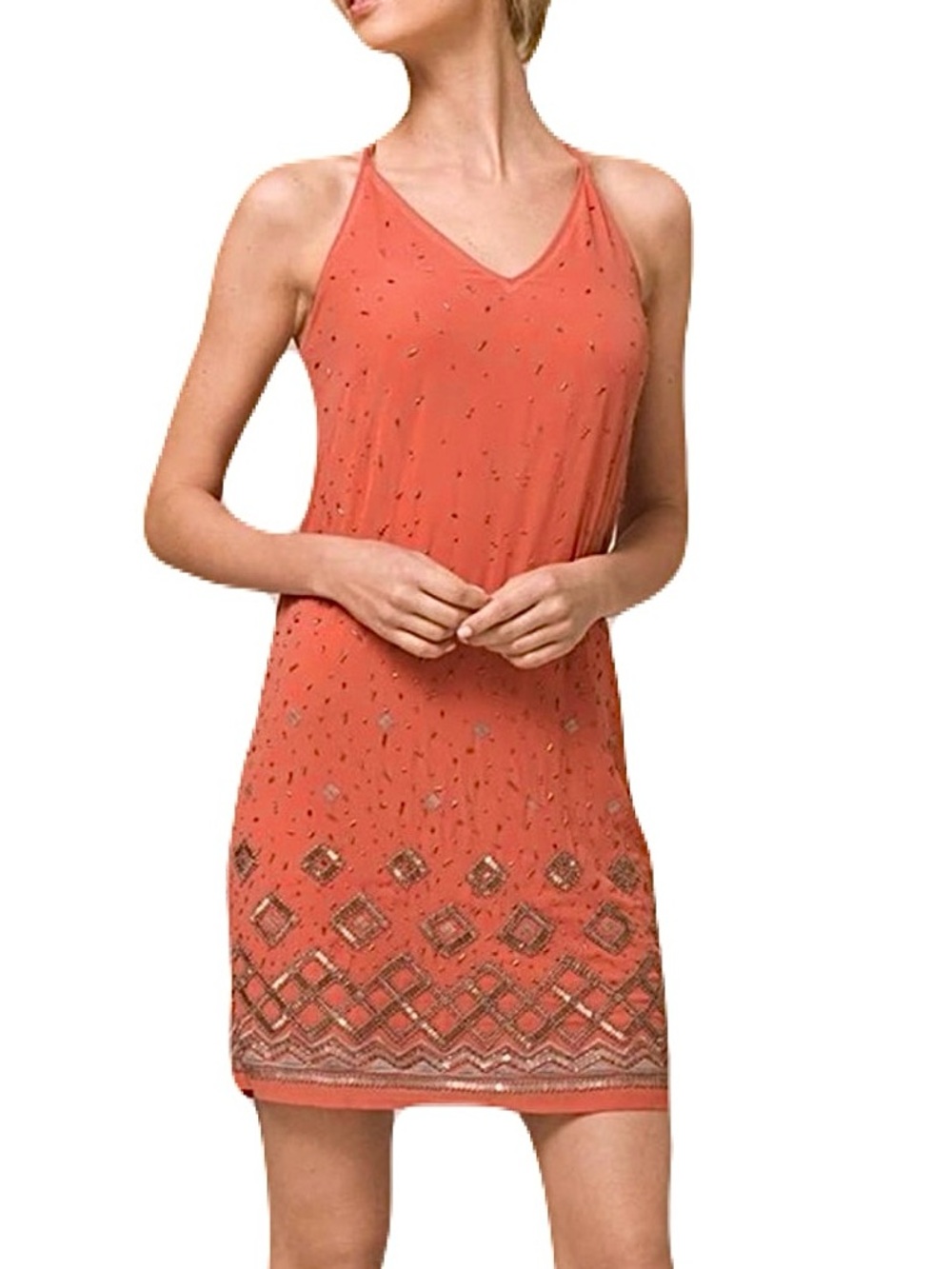 WHBM Embellished Beaded Shift Dress Adobe M NWT